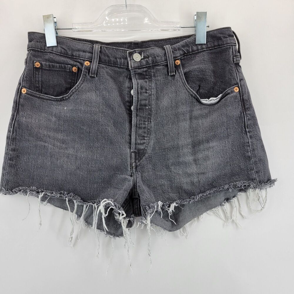 Levi's Premium 501 Denim Shorts Womens 33‎ Black Cutoffs Daisy Dukes 70's Boho